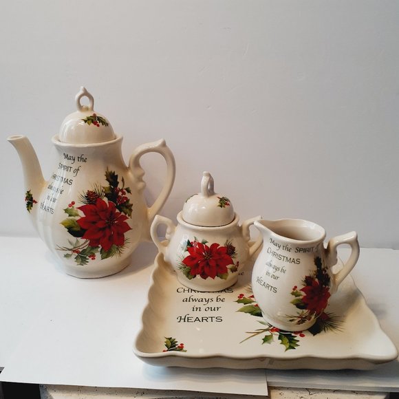 Cracker Barrel Christmas Season Of Peace Tea Set And Serving Platter - Picture 2 of 11